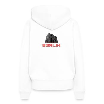 Berlin Urban Design | Streetwear | irreversible - Frauen Premium Bio Hoodie - Weiß - Hinten - Julia (174cm)