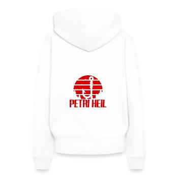 Petri Heil Fischen - Frauen Premium Bio Hoodie - Weiß - Hinten - Julia (174cm)