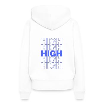"HIGH" blue - Frauen Premium Bio Hoodie - Weiß - Hinten - Julia (174cm)