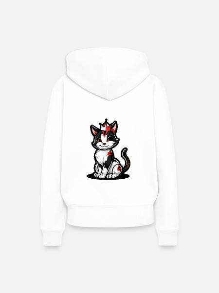 Katze Comic Krone - Frauen Premium Bio Hoodie - Weiß