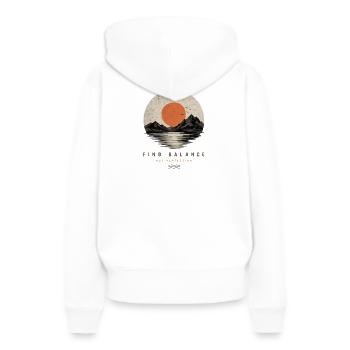Find Balance – Vintage Mountain Sunset - Frauen Premium Bio Hoodie - Weiß - Hinten - Julia (174cm)