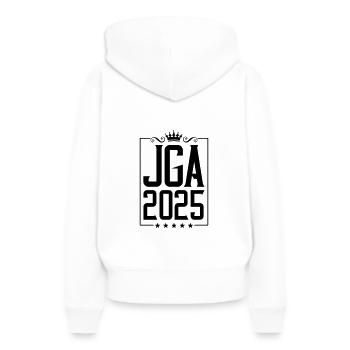 Enterrement de vie de garçon 2025 Enterrement de vie de garçon - Sweat à capuche Premium bio Femme - blanc - Dos - Julia (174cm)