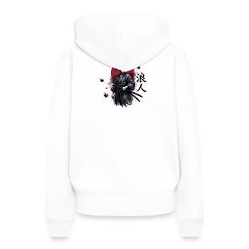 Schattensamurai im Herbstrot - Frauen Premium Bio Hoodie - Weiß - Hinten - Julia (174cm)