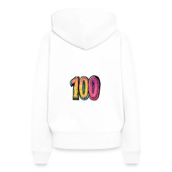 Symbole du chiffre 100 - Sweat à capuche Premium bio Femme - blanc - Dos - Julia (174cm)