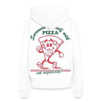 Pizza & Positivity – Kein Platz für Negativität - Frauen Premium Bio Hoodie - Weiß - Hinten - Julia (174cm)