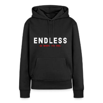 ENDLOS - Frauen Premium Bio Hoodie - Schwarz - Vorne - Julia (174cm)