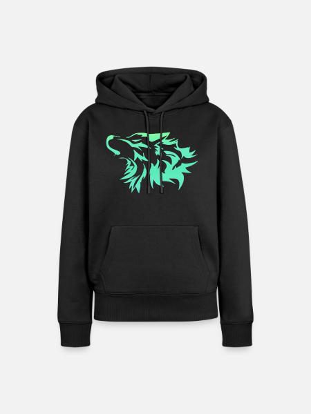 Wolf leuchtend grün - Frauen Premium Bio Hoodie - Schwarz