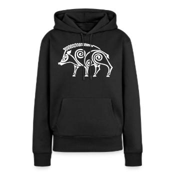 sanglier celte blanc - Sweat à capuche Premium bio Femme - noir - Devant - Julia (174cm)