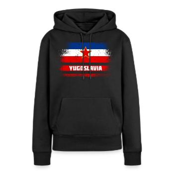 Drapeaux vintage Yougoslavie - Sweat à capuche Premium bio Femme - noir - Devant - Julia (174cm)