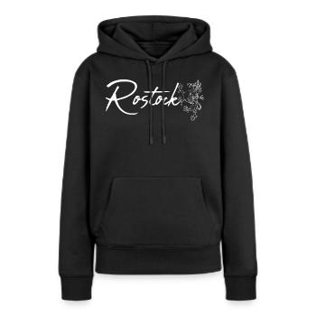 Rostock Schriftzug mit Greif - Frauen Premium Bio Hoodie - Schwarz - Vorne - Julia (174cm)
