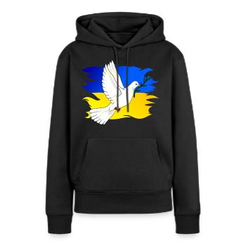 Ukraine Flagge in Landesfarben und Friedenstaube - Frauen Premium Bio Hoodie - Schwarz - Vorne - Julia (174cm)