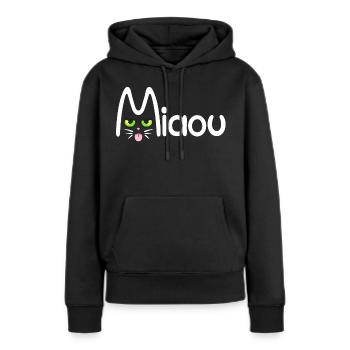 Miaou typographique - Sweat à capuche Premium bio Femme - noir - Devant - Julia (174cm)
