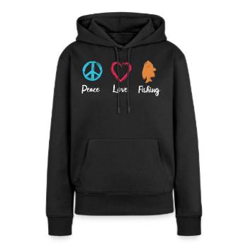Peace Love Pêche - Sweat à capuche Premium bio Femme - noir - Devant - Julia (174cm)