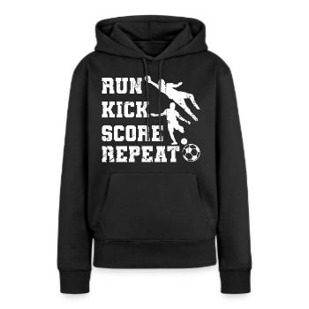 Run Kick Score Repeat - Frauen Premium Bio Hoodie - Schwarz - Vorne - Julia (174cm)