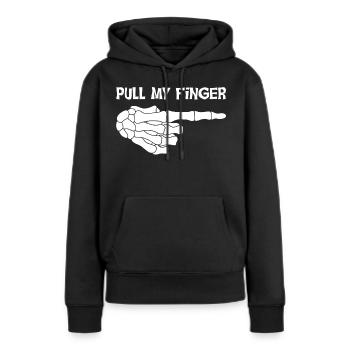 Blague mortelle (anglais) - Sweat à capuche Premium bio Femme - noir - Devant - Julia (174cm)
