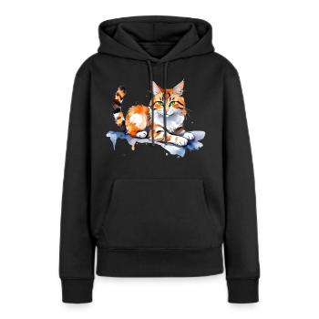 Katze im Schnee - Frauen Premium Bio Hoodie - Schwarz - Vorne - Julia (174cm)