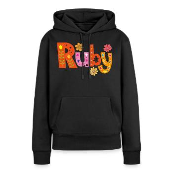 Nom de rubis personnalisé - Sweat à capuche Premium bio Femme - noir - Devant - Julia (174cm)