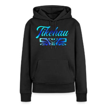 TIKEHAU (bleu lagon) - Sweat à capuche Premium bio Femme - noir - Devant - Julia (174cm)