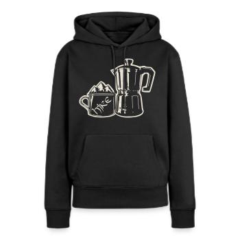 Coffee Hike - Mountain Espresso [Weiß] - Frauen Premium Bio Hoodie - Schwarz - Vorne - Julia (174cm)
