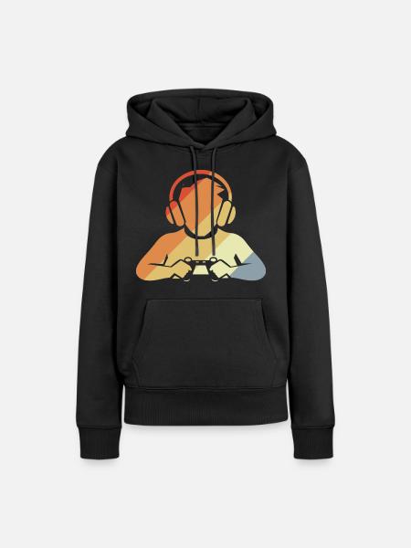 Gamer Retro Look - Frauen Premium Bio Hoodie - Schwarz