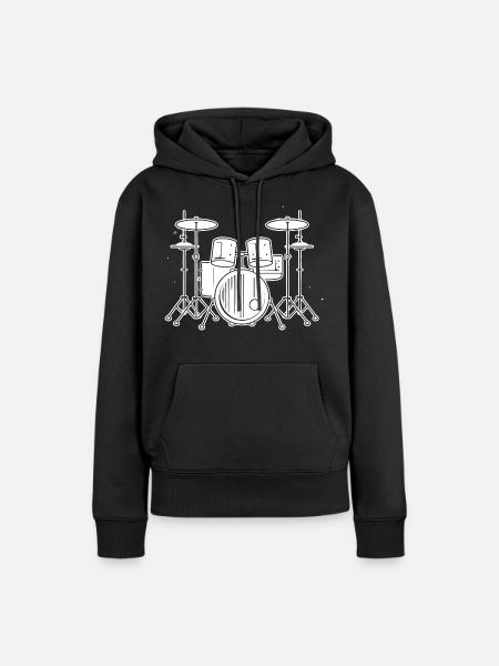 Drum Set Zeichnung - Frauen Premium Bio Hoodie - Schwarz