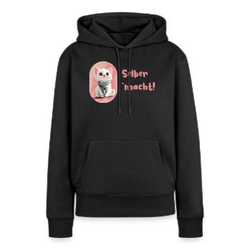 Stolze Katze "selber 'macht" - Frauen Premium Bio Hoodie - Schwarz - Vorne - Julia (174cm)