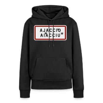 Panneau Ajaccio - Sweat à capuche Premium bio Femme - noir - Devant - Julia (174cm)
