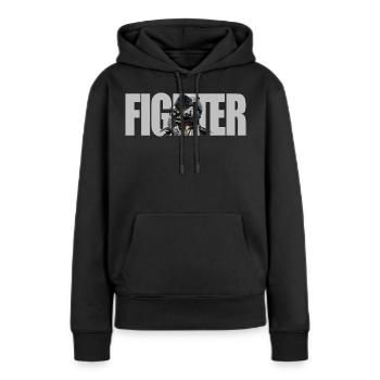 Combattant - Sweat à capuche Premium bio Femme - noir - Devant - Julia (174cm)