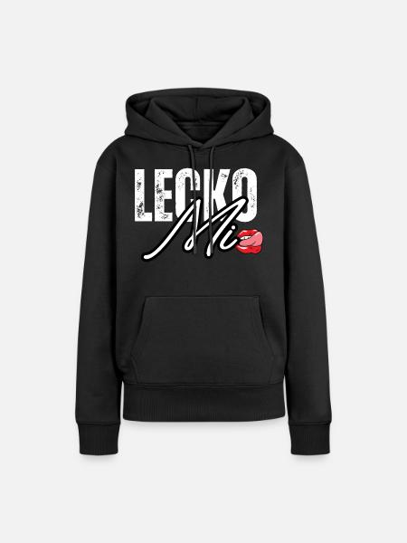 Lederoptik mit Lippenakzent - Frauen Premium Bio Hoodie - Schwarz