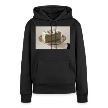 Stapel Geldscheine auf einem silbernen Tablett - Frauen Premium Bio Hoodie - Schwarz - Vorne - Julia (174cm)