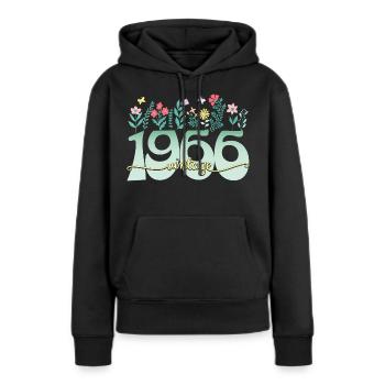 1966 Fleurs 60 Ans Anniversaire Femme - Sweat à capuche Premium bio Femme - noir - Devant - Julia (174cm)