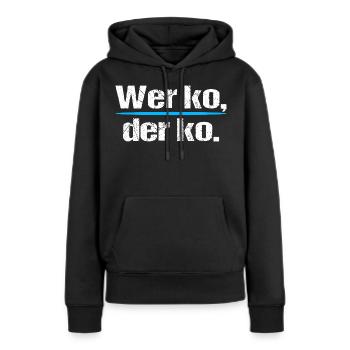 Wer ko der ko – dicton bavarois - Sweat à capuche Premium bio Femme - noir - Devant - Julia (174cm)