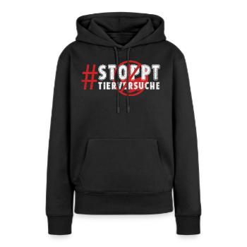 Tierschutz STOPPT TIERVERSUCHE LUSTIG - Frauen Premium Bio Hoodie - Schwarz - Vorne - Julia (174cm)