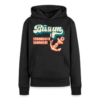 Vacances à la mer du Nord BÜSUM STRANDGUT SAMMLER Lustig - Sweat à capuche Premium bio Femme - noir - Devant - Julia (174cm)