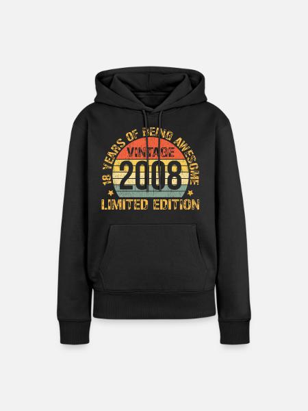 Vintage 2008 Limited Edition 18-Year-Old Birthday - Dame Premium hoodie, økologisk bomuld - sort