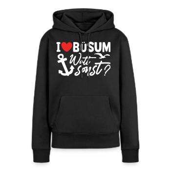 Vacances à la mer du Nord BÜSUM WATT AUTREMENT DRÔLE - Sweat à capuche Premium bio Femme - noir - Devant - Julia (174cm)