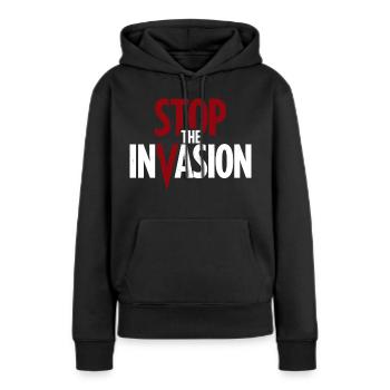 Arrêter l’invasion contre l’agression - Sweat à capuche Premium bio Femme - noir - Devant - Julia (174cm)
