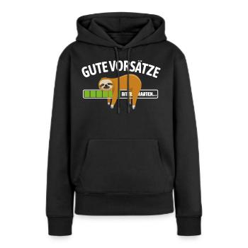 Faultier | Anti gute Vorsätze, Chillen - Frauen Premium Bio Hoodie - Schwarz - Vorne - Julia (174cm)