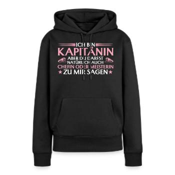 Capitaine, Patron ou Maître - Marin - Sweat à capuche Premium bio Femme - noir - Devant - Julia (174cm)