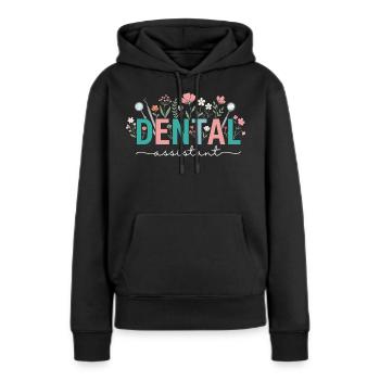 Assistante dentaire en fleurs, femme dentiste - Sweat à capuche Premium bio Femme - noir - Devant - Julia (174cm)