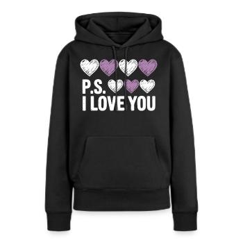 PS : La fête de Je t’aime, la Saint-Valentin du cœur pourpre - Sweat à capuche Premium bio Femme - noir - Devant - Julia (174cm)