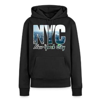 NYC Skyline Blockbuchstaben - Frauen Premium Bio Hoodie - Schwarz - Vorne - Julia (174cm)