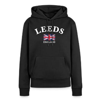 Leeds, Angleterre - Sweat à capuche Premium bio Femme - noir - Devant - Julia (174cm)