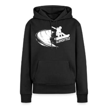 Slopestyle Snowboard Action in den Bergen - Frauen Premium Bio Hoodie - Schwarz - Vorne - Julia (174cm)
