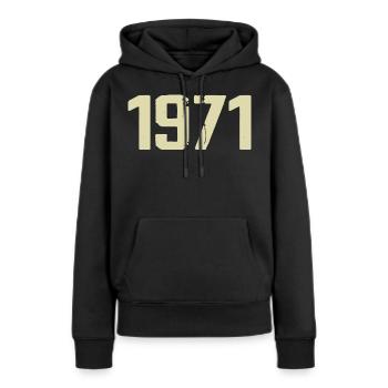 Jubilé 1971 - Sweat à capuche Premium bio Femme - noir - Devant - Julia (174cm)