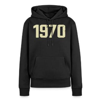 Jubilé 1970 - Sweat à capuche Premium bio Femme - noir - Devant - Julia (174cm)
