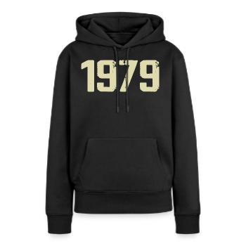 Jubilé 1979 - Sweat à capuche Premium bio Femme - noir - Devant - Julia (174cm)