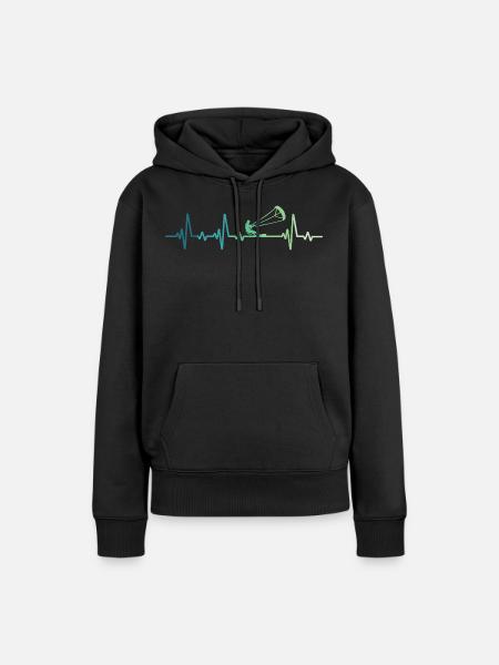 Kitesurfen Heartbeat Kiteboard Surf - Frauen Premium Bio Hoodie - Schwarz