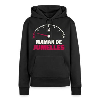 Maman de Jumelles Jauge Essence Humour Fatigue - Sweat à capuche Premium bio Femme - noir - Devant - Julia (174cm)