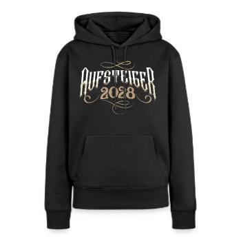 Promu en 2028 - Sweat à capuche Premium bio Femme - noir - Devant - Julia (174cm)